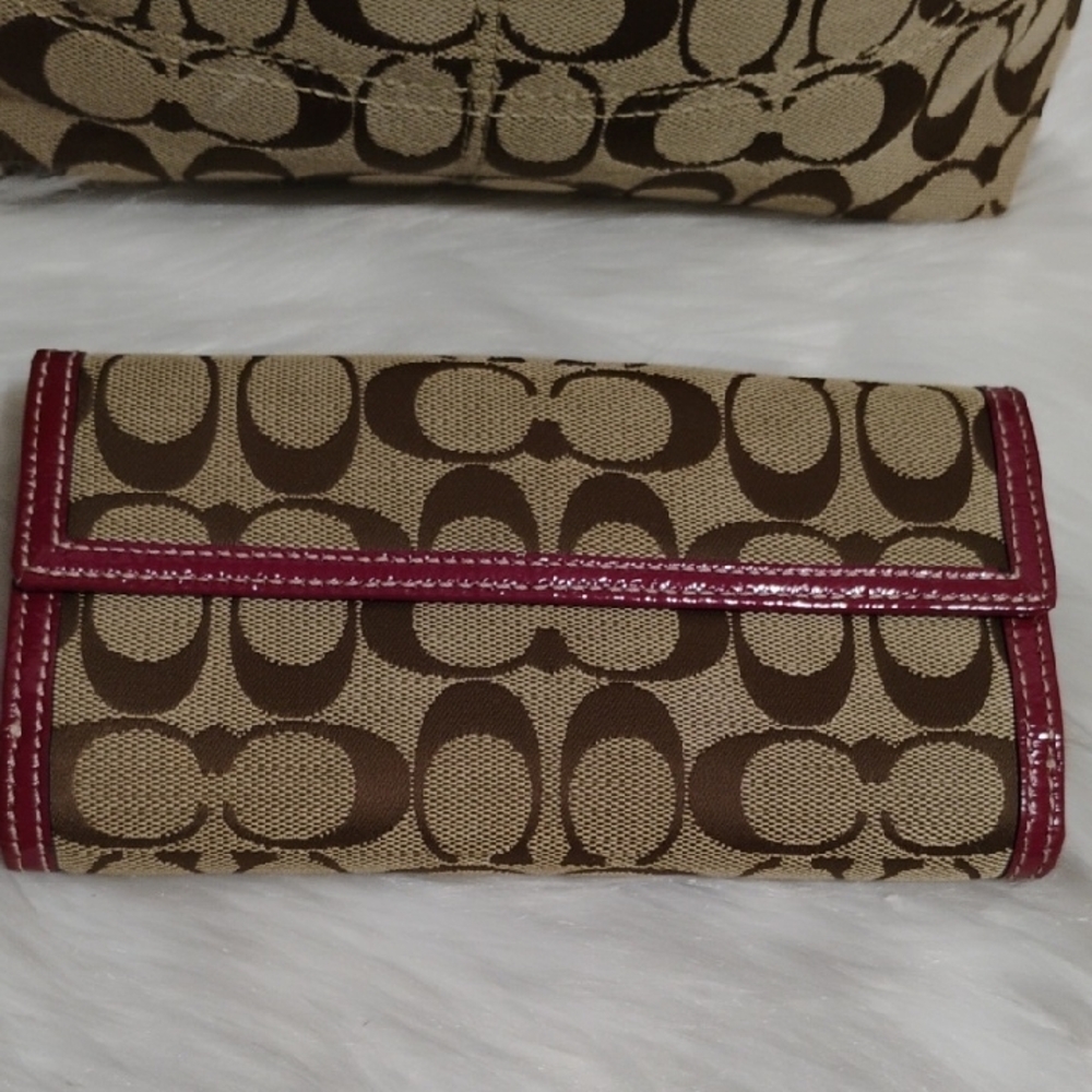 SALE! Auth Coach Tan/Mauve Signature Shoulder Bag & Wallet Vintage Bundle - Picture 4 of 16
